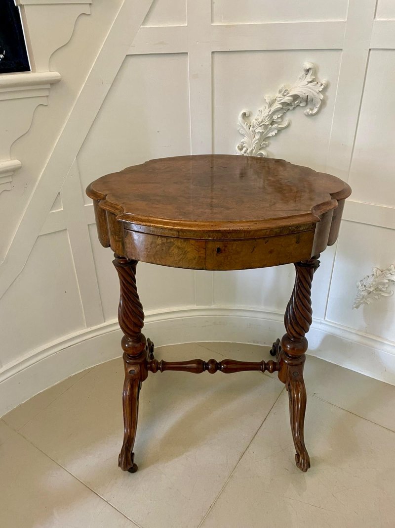 Antique Victorian Burr Walnut Work Lamp Table - Image 7